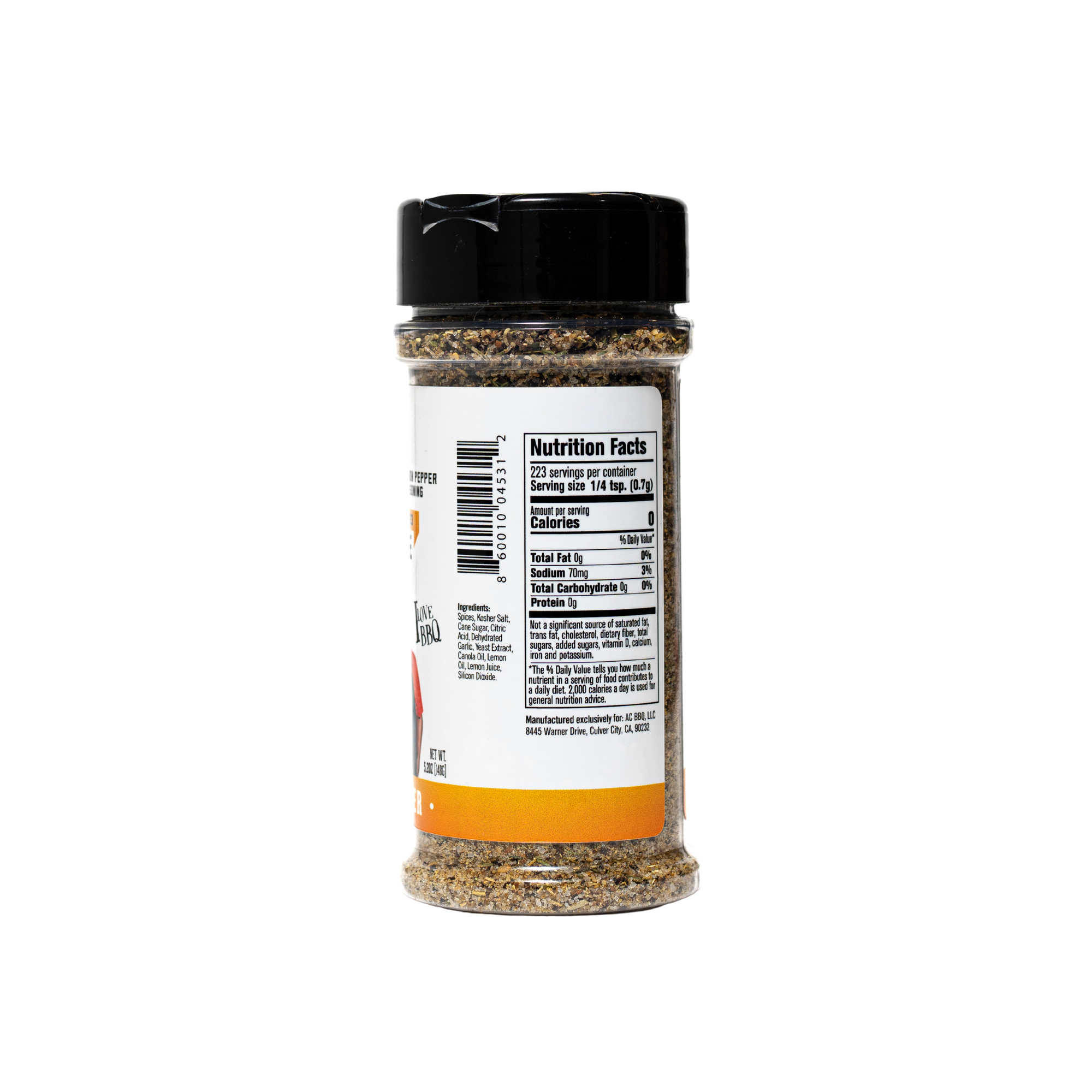 Ingredients and Nutritional Values of Lemon Stepper Rub from AC Barbeque